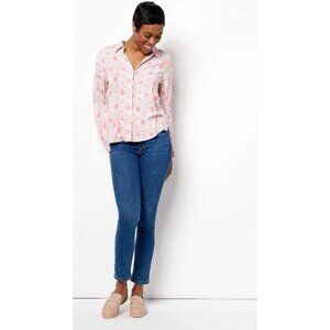 Denim & Co Printed Button Front Soft Shirt Size XXS Long Sleeve NEW